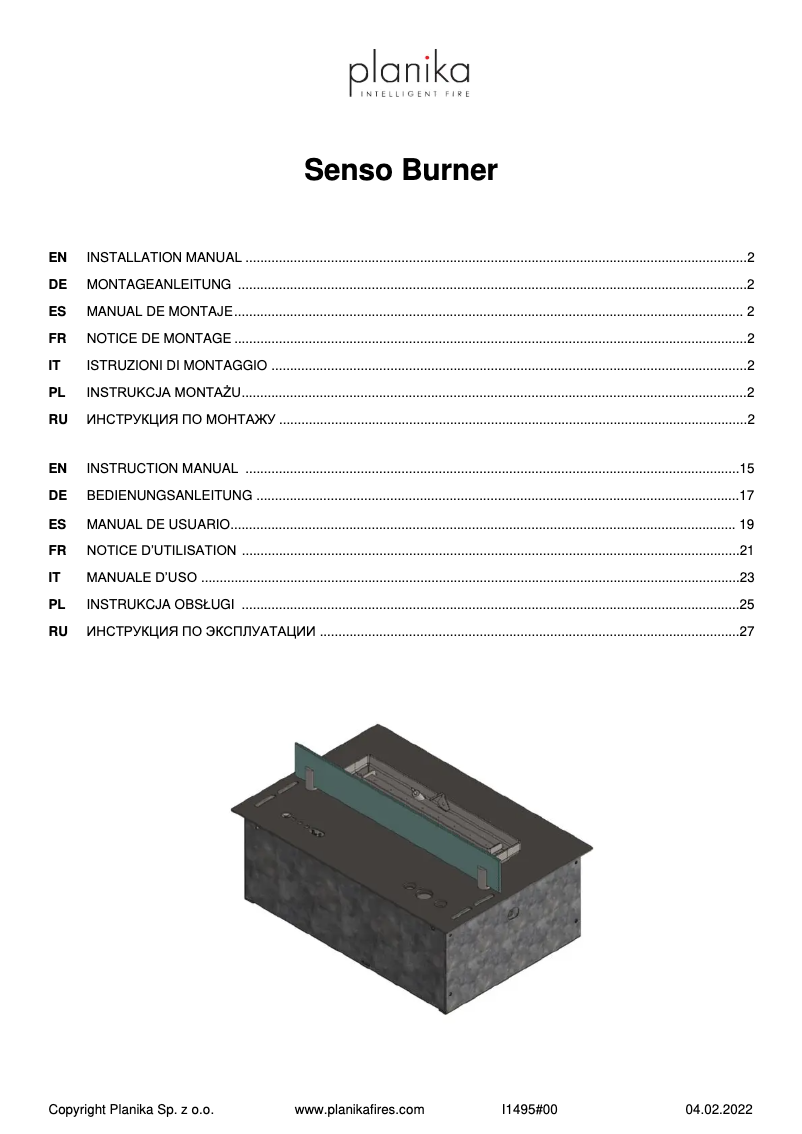 Page n°1 - Manuel utilisateur Planika Senso