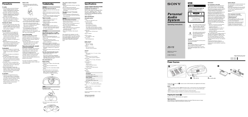Page n°1 - Manuel utilisateur Sony ZS-Y3