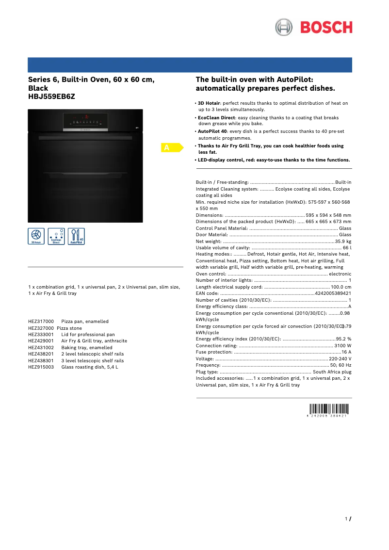 Image de la première page du manuel de l'appareil HBJ559EB6Z