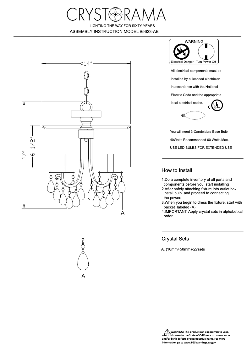 Page 1 de la notice Manuel utilisateur Crystorama Hampton 5623-AB