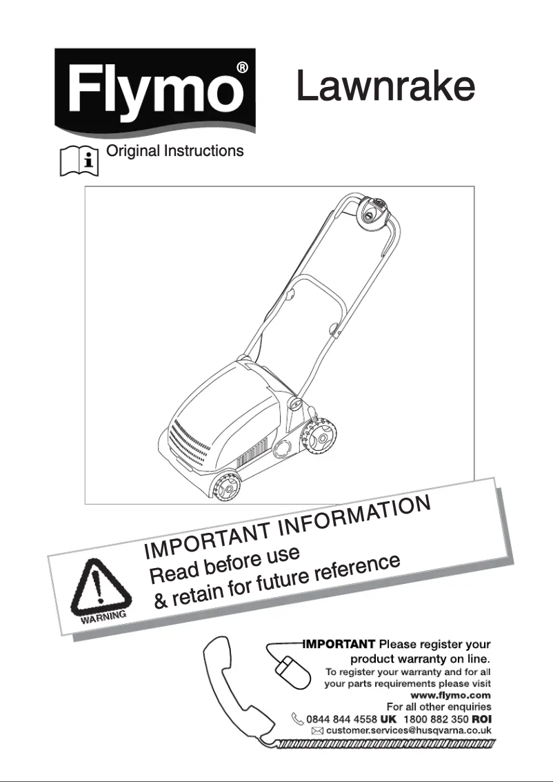 Page 1 de la notice Manuel utilisateur Flymo Lawnrake Compact 3400