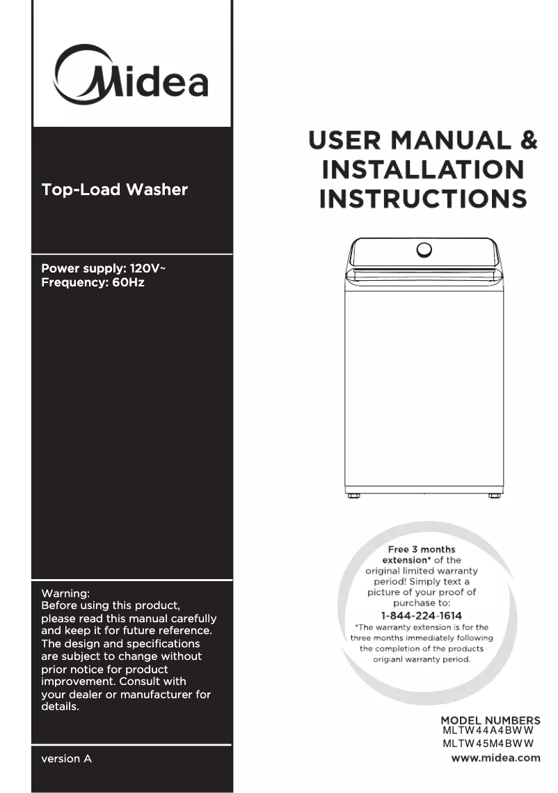 Page n°1 - Manuel utilisateur Midea MLTW44A4BWW
