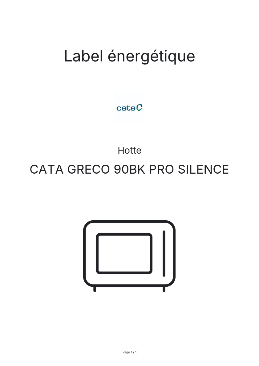 Page n°1 - Label énergétique CATA GRECO 90BK PRO SILENCE