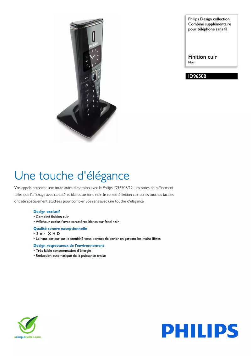 Page 1 of the manual Technical Sheet Philips Design collection ID9650B