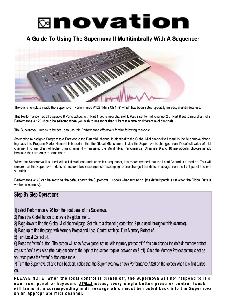 Page 1 de la notice Manuel utilisateur Novation Nova II