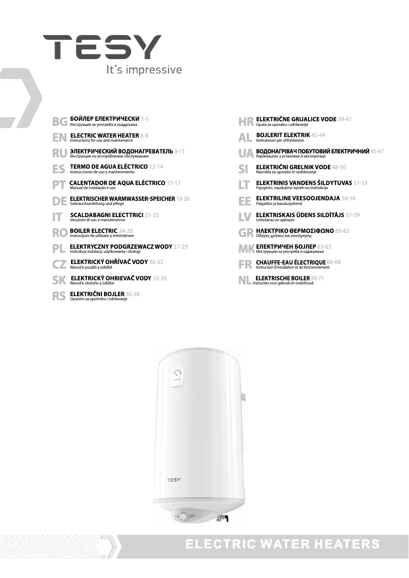Page 1 de la notice Manuel utilisateur Tesy Anticalc Slim 80