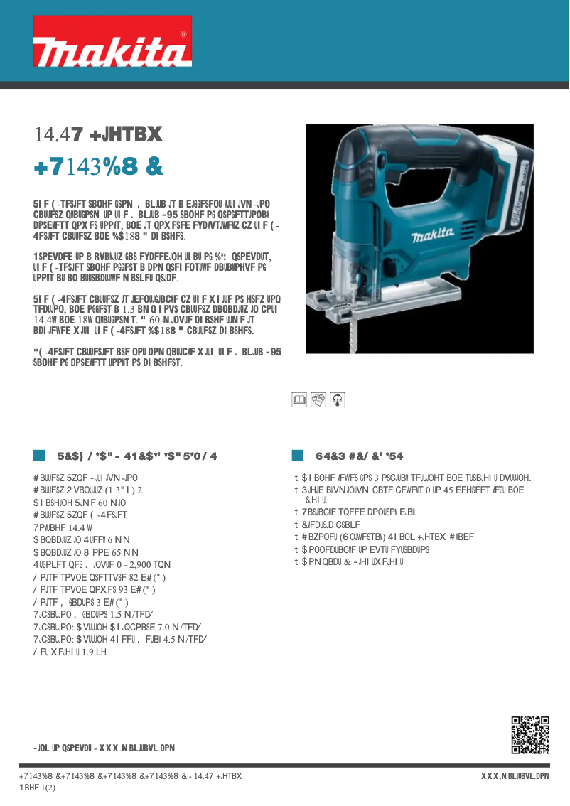 Page 1 de la notice Fiche technique Makita JV143DWE