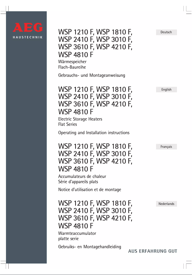 Page 1 de la notice Manuel utilisateur AEG WSP 4210 F