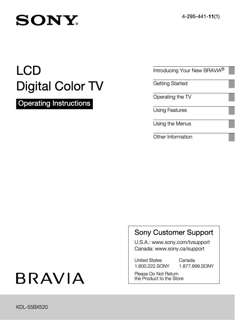 Page n°1 - Manuel utilisateur Sony Bravia KDL-55BX520