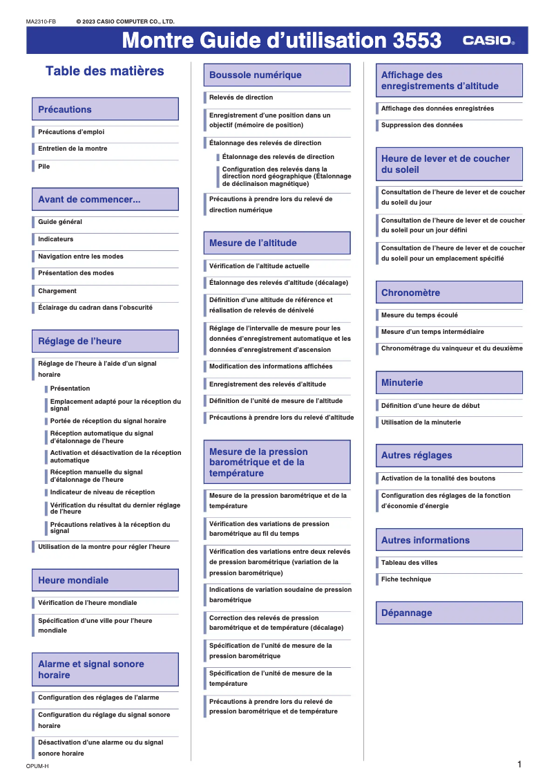 Page 1 de la notice Manuel utilisateur Casio G-Shock G-9000