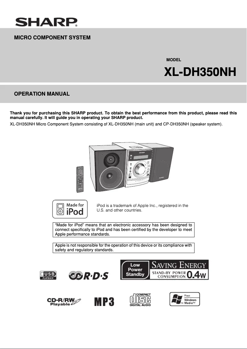 Page 1 de la notice Manuel utilisateur Sharp XLDH350NH