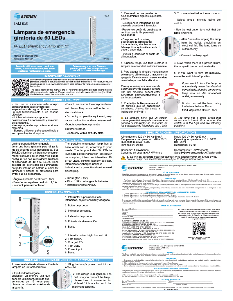 Page n°1 - Manuel utilisateur Steren LAM-535