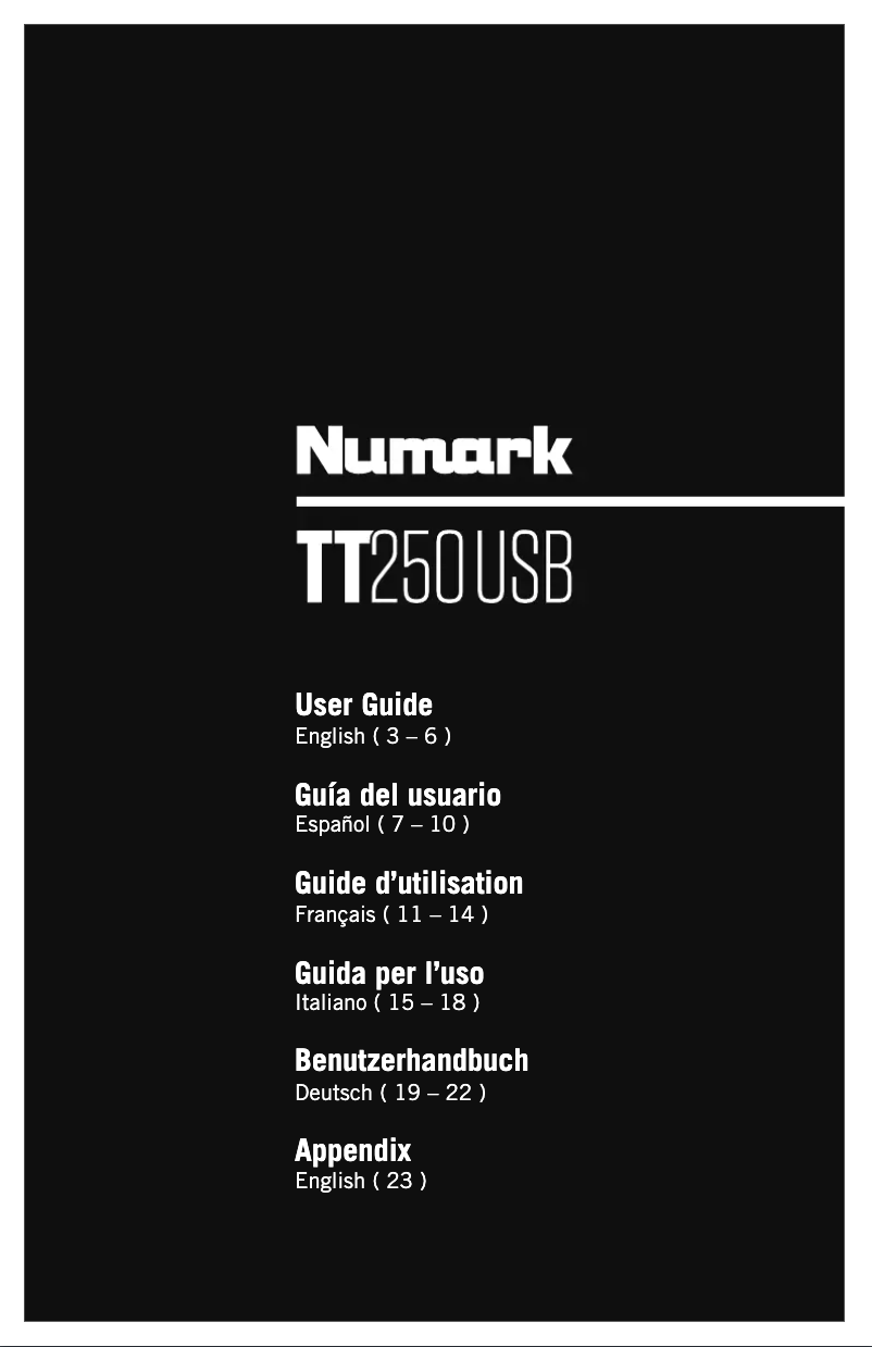 Page n°1 - Manuel utilisateur Numark TT250USB