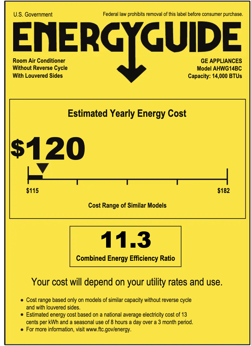 Page n°1 - Label énergétique GE AHWG14BC