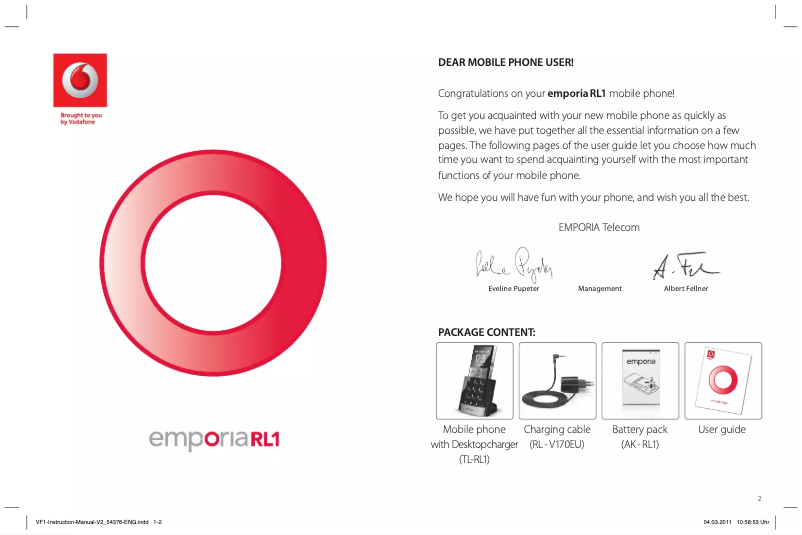 Page 1 de la notice Manuel utilisateur Emporia RL1