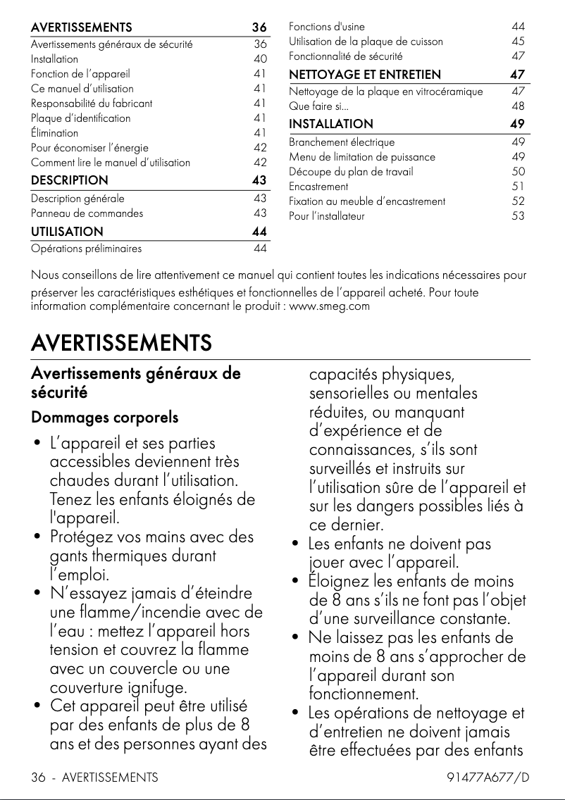Page n°1 - Manuel utilisateur Smeg SIB2641D