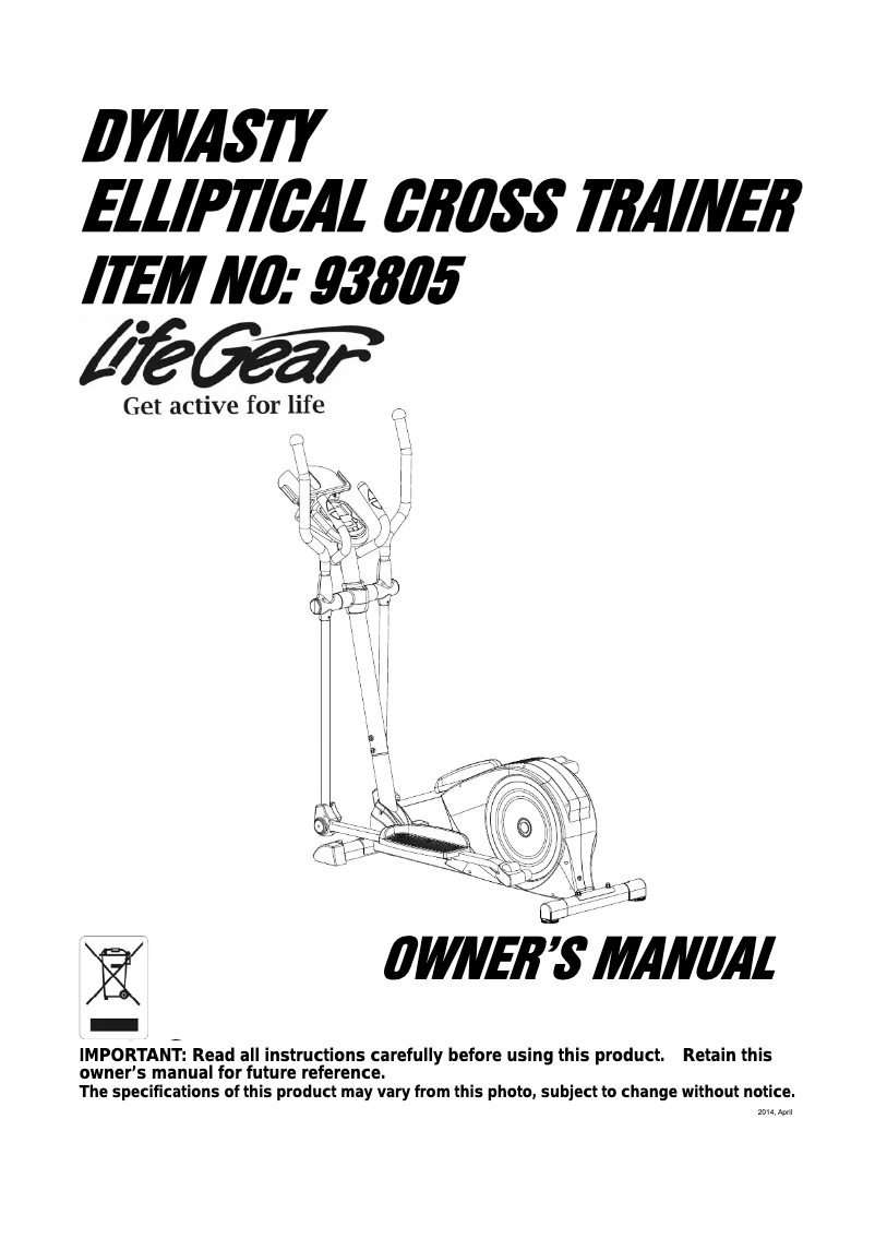 Page n°1 - Manuel utilisateur Life Gear Dynasty 93805