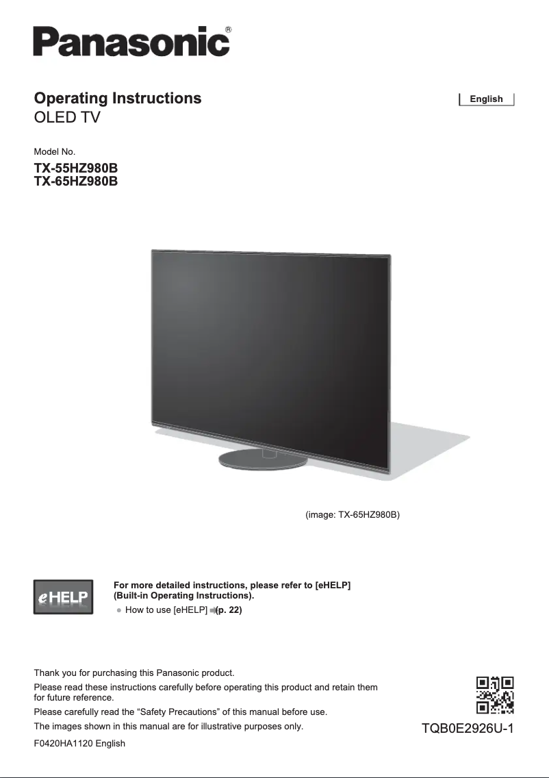 Página 1 del manual Guía de inicio rápido Panasonic TX-55HZ980B