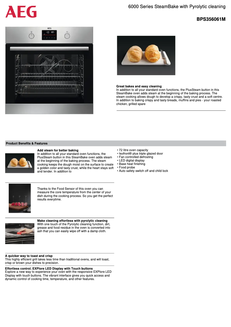 Page 1 de la notice Fiche technique AEG BPS356061M