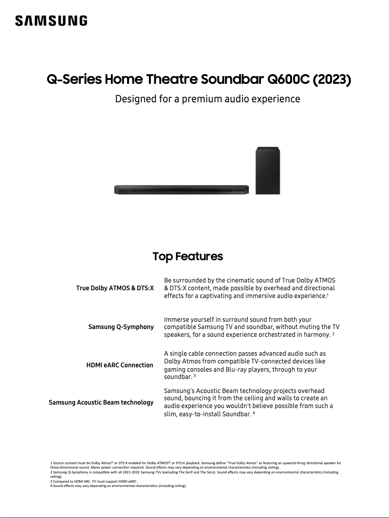 Page 1 de la notice Fiche technique Samsung HW-Q600C