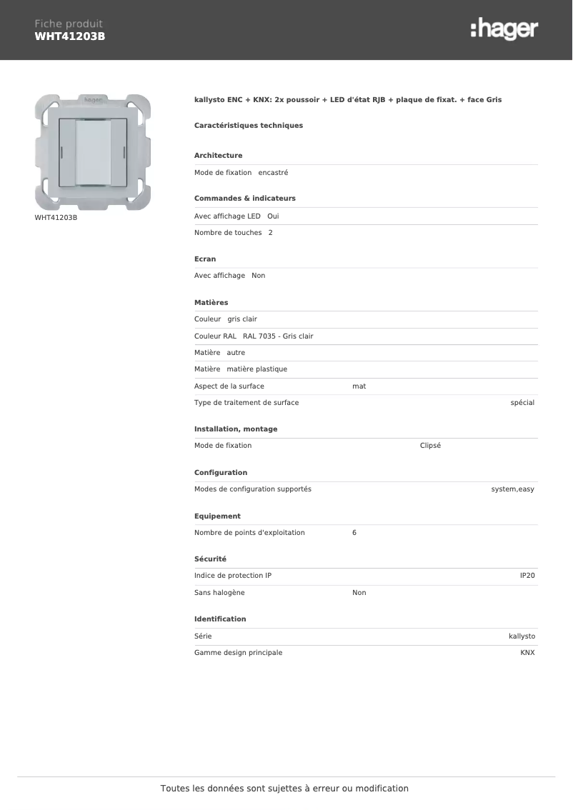 Image de la première page du manuel de l'appareil WHT41203B