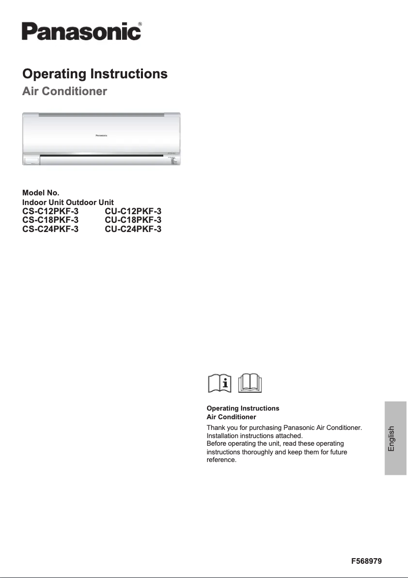 Page 1 de la notice Manuel utilisateur Panasonic CU-C12PKF-3