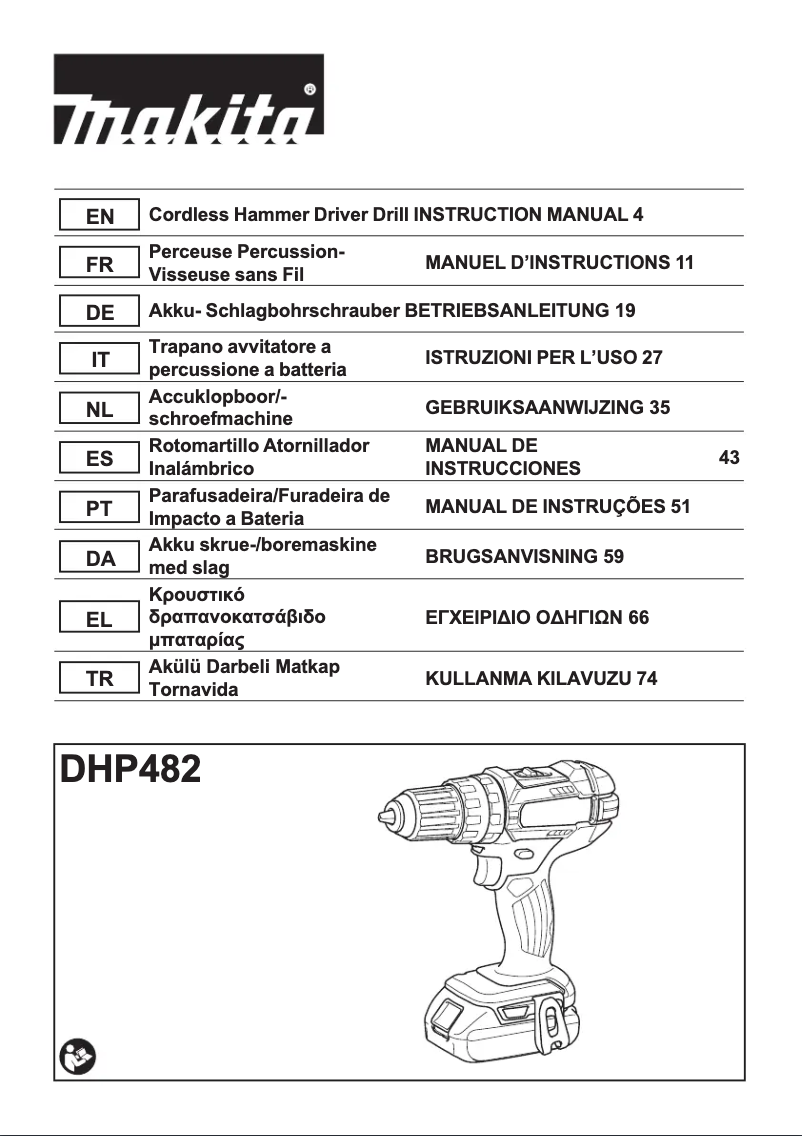 Page n°1 - Manuel utilisateur Makita DHP482Z