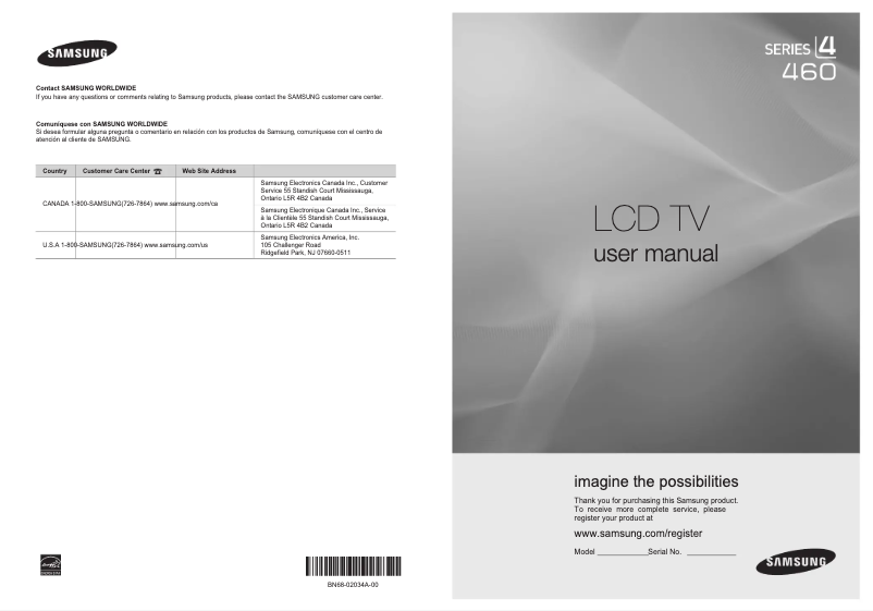 Page 1 de la notice Manuel utilisateur Samsung LN26B460B2D