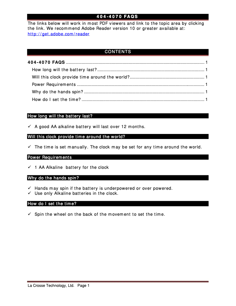 Page n°1 - FAQ La Crosse Technology 404-4070