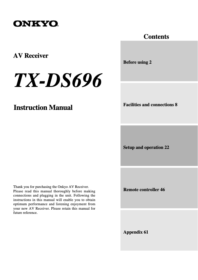 Image de la première page du manuel de l'appareil TX-DS696