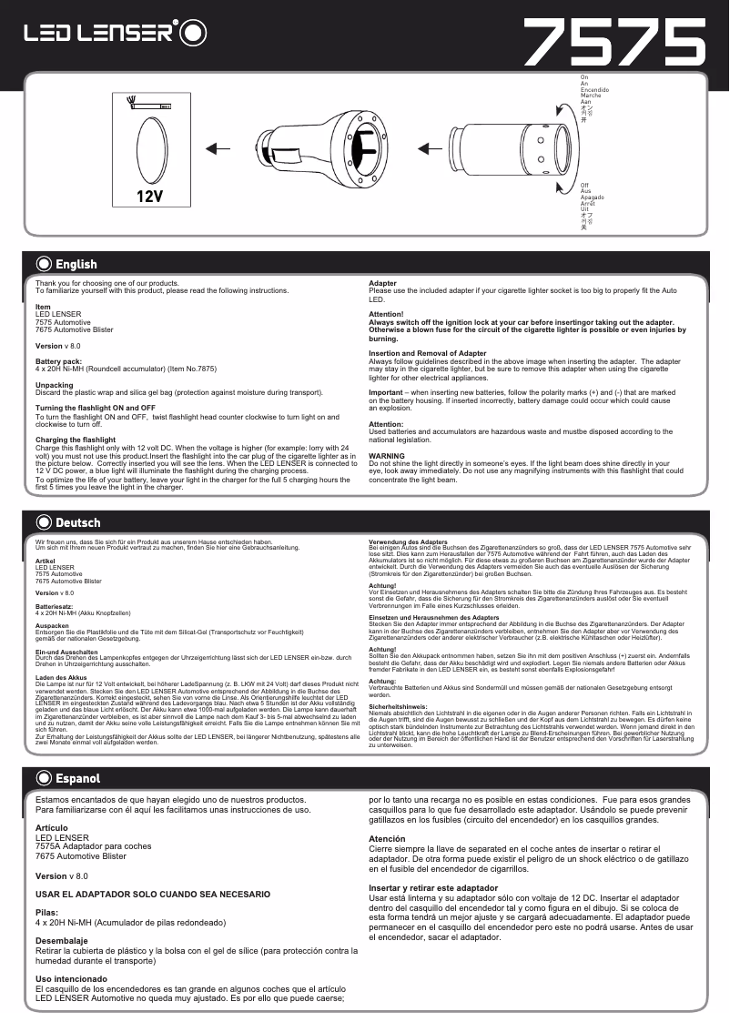 Page 1 de la notice Manuel utilisateur Ledlenser Automtive Silver 7675