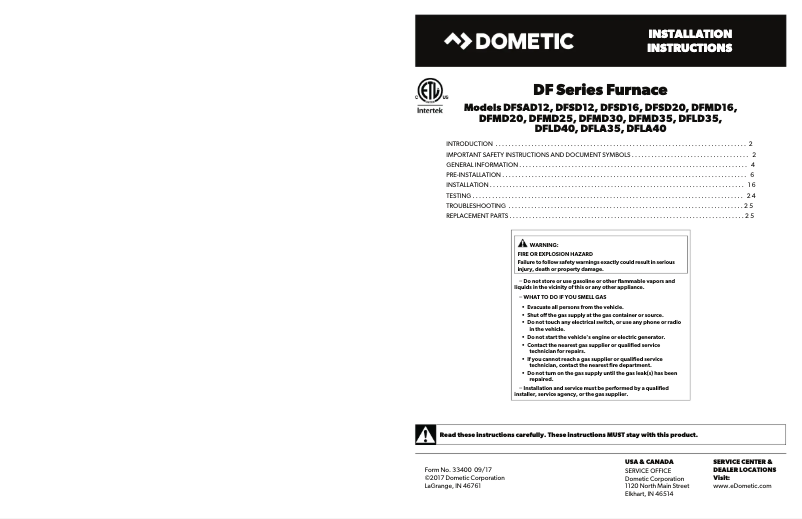 Page n°1 - Manuel utilisateur Dometic DFSD 20121
