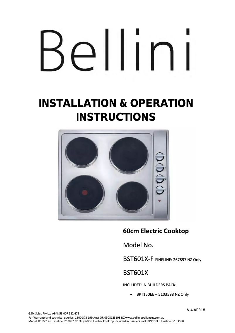 Page 1 de la notice Manuel utilisateur Bellini BST601X