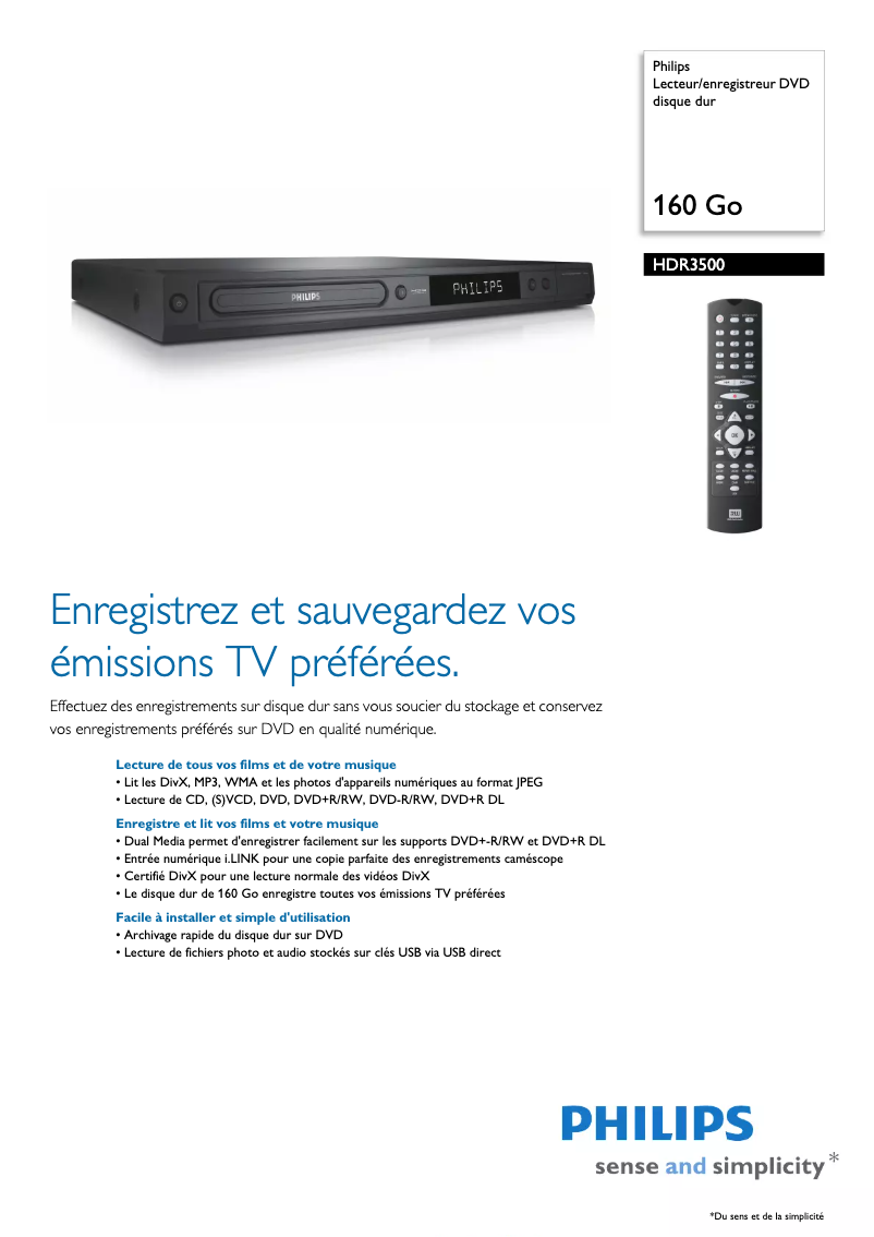 Imagen de la primera página del manual del dispositivo HDR3500