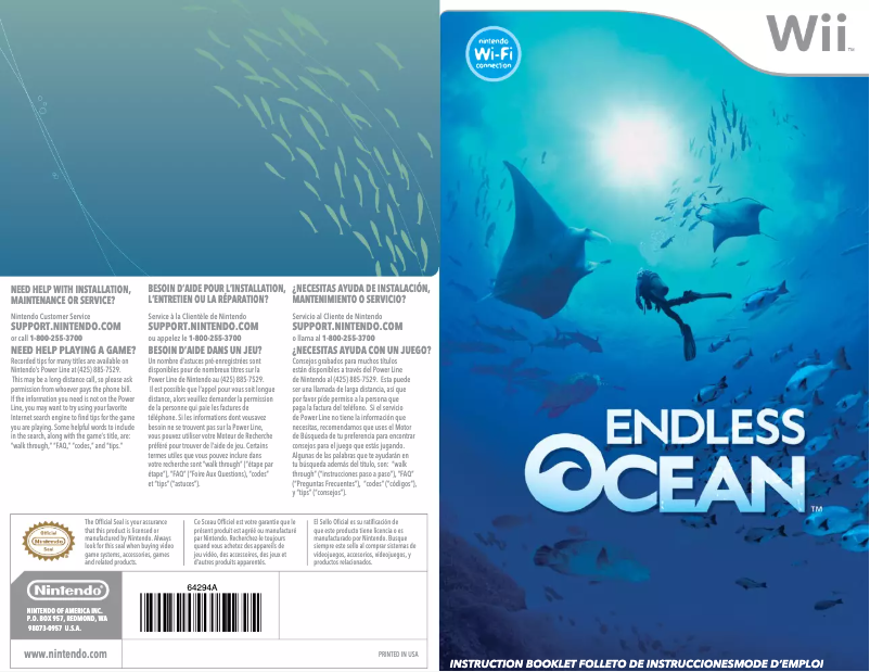 Image de la première page du manuel de l'appareil Endless Ocean (Wii)