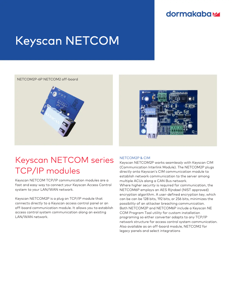 Page 1 de la notice Manuel utilisateur Dormakaba Keyscan NETCOM