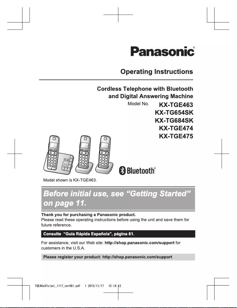 Página 1 del manual Manual de usuario Panasonic KX-TGE484S2