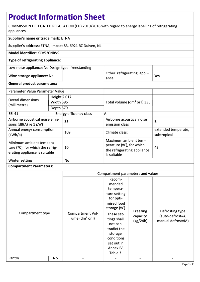Image de la première page du manuel de l'appareil KCV520NRVS