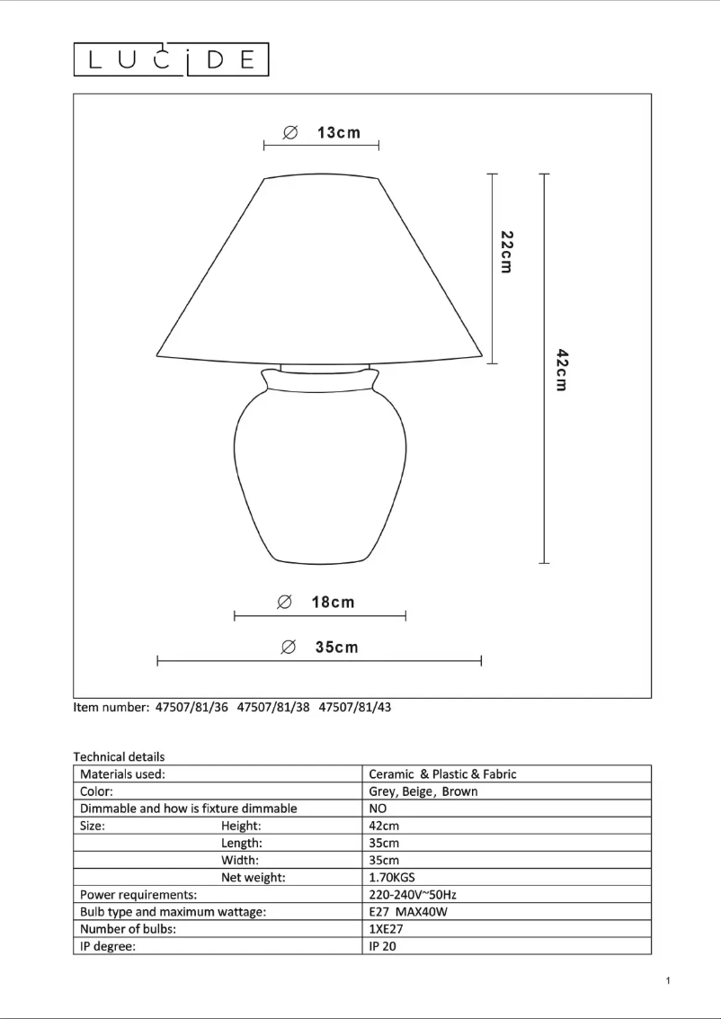 Page 1 de la notice Manuel utilisateur Lucide Ramzi