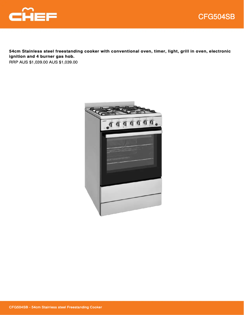 Página 1 del manual Ficha técnica Chef CFG504SBLP