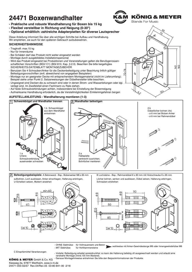 Page n°1 - Manuel utilisateur Konig & Meyer 24471