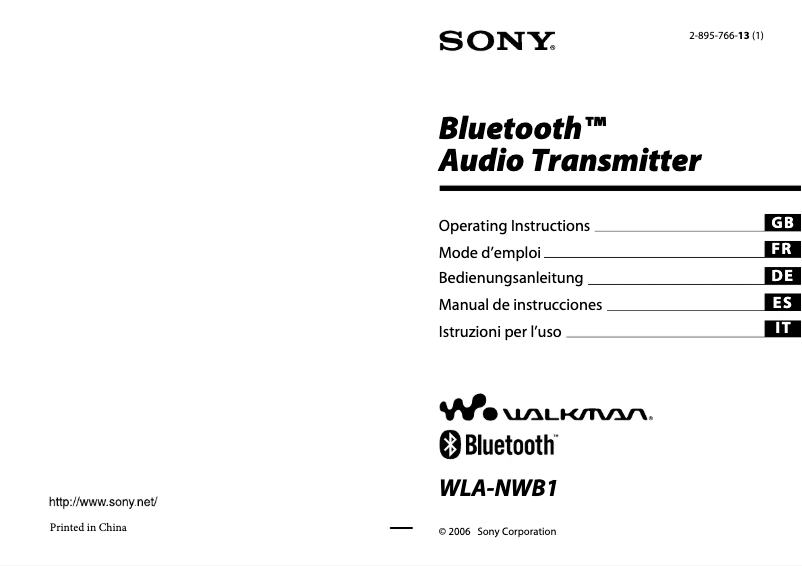 Page 1 de la notice Manuel utilisateur Sony WLA-NWB1