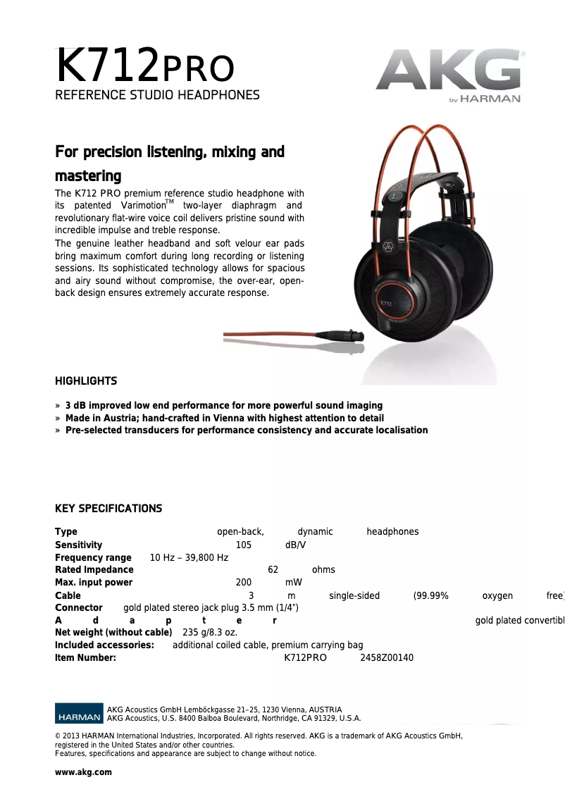 Page n°1 - Manuel utilisateur AKG K712