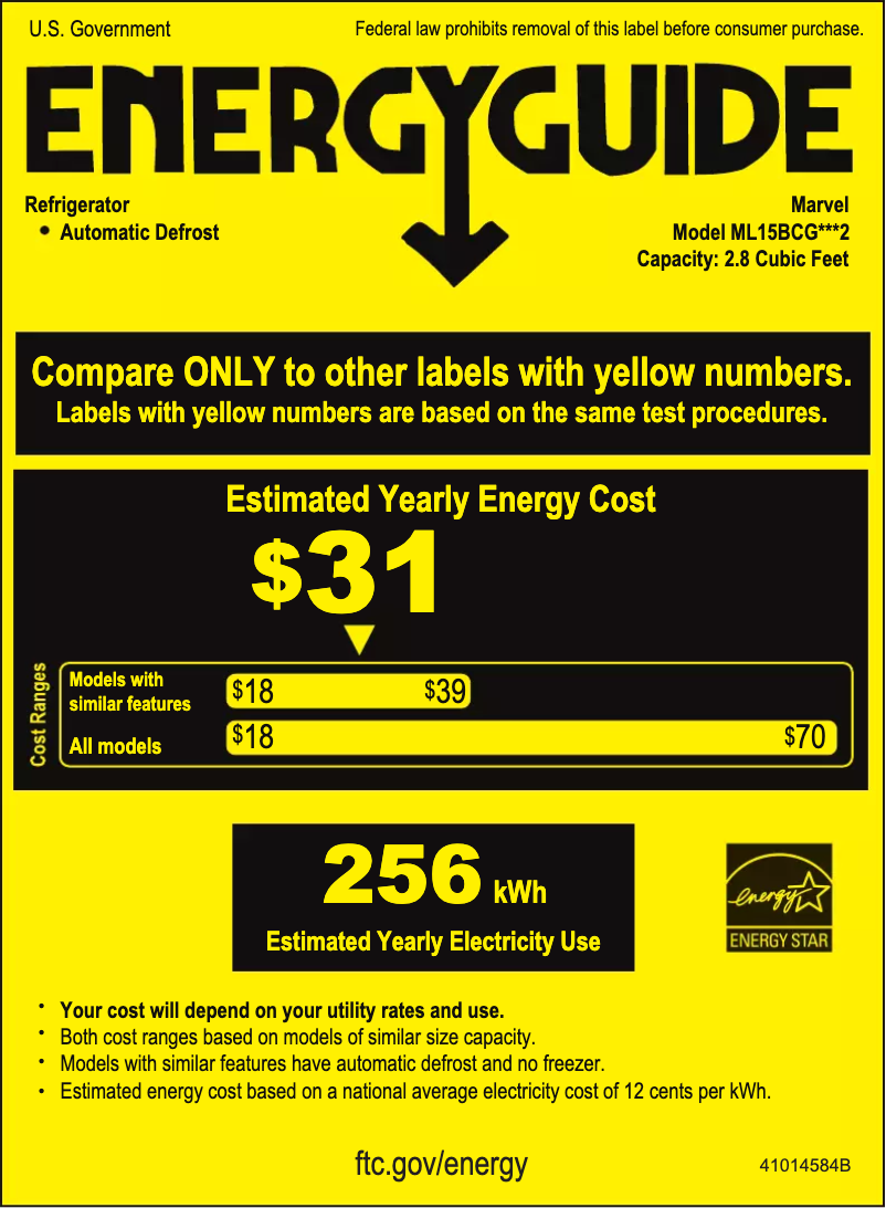 Page 1 de la notice Label énergétique Marvel ML15BCG2LS