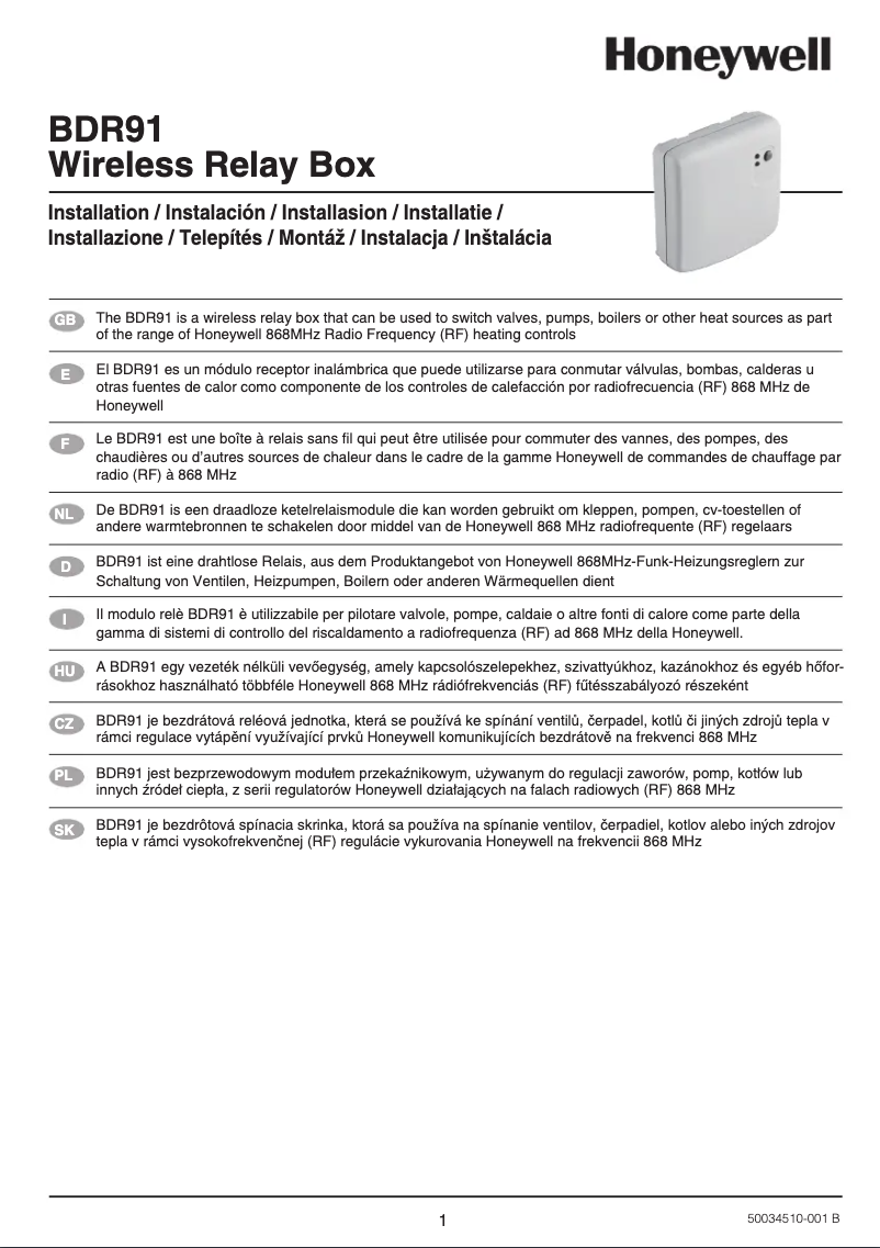 Page n°1 - Manuel utilisateur Honeywell BDR91