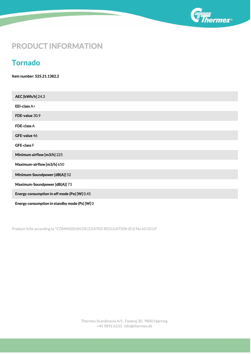 Page n°1 - Fiche technique Thermex Tornado