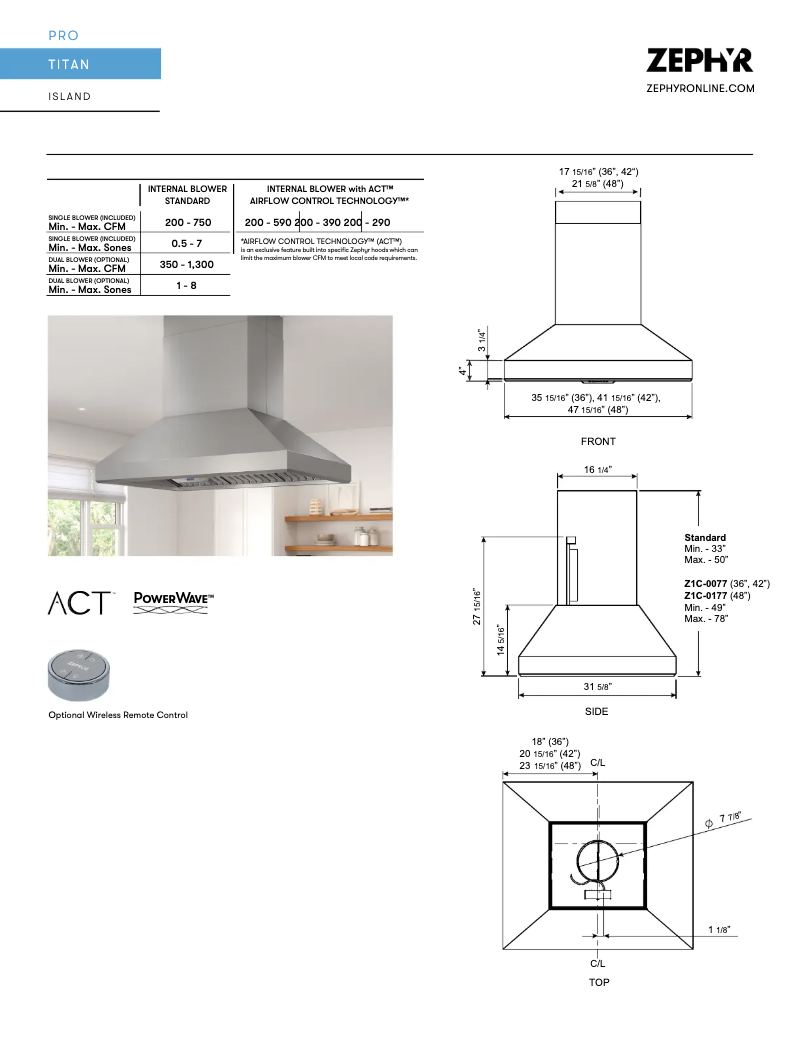Page 1 de la notice Fiche technique Zephyr AK7748BS