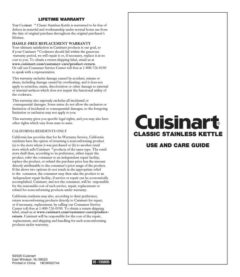 Page 1 de la notice Manuel utilisateur Cuisinart CTK-SS11