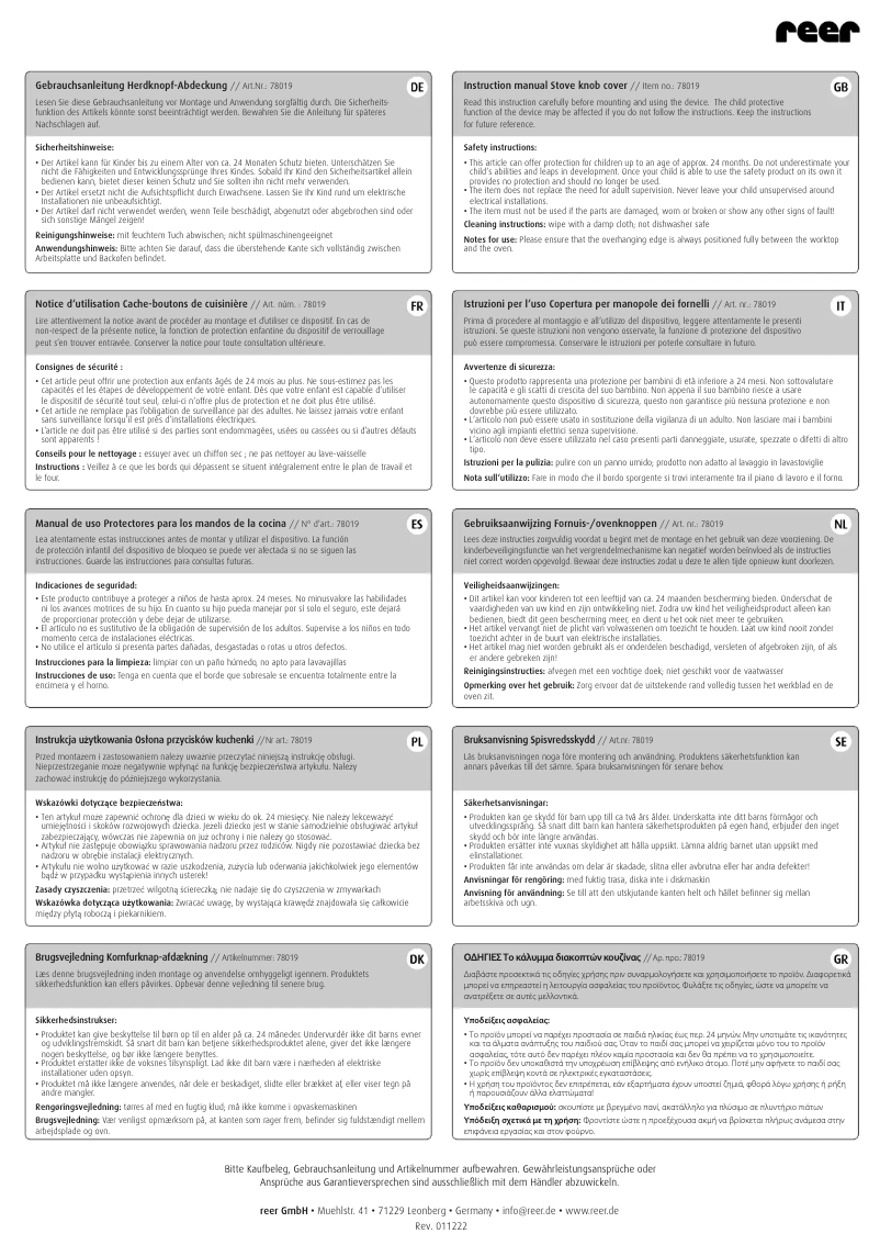 Page n°1 - Manuel utilisateur Reer 78019