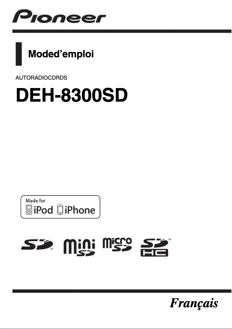 Page 1 de la notice Manuel utilisateur Pioneer DEH-8300SD